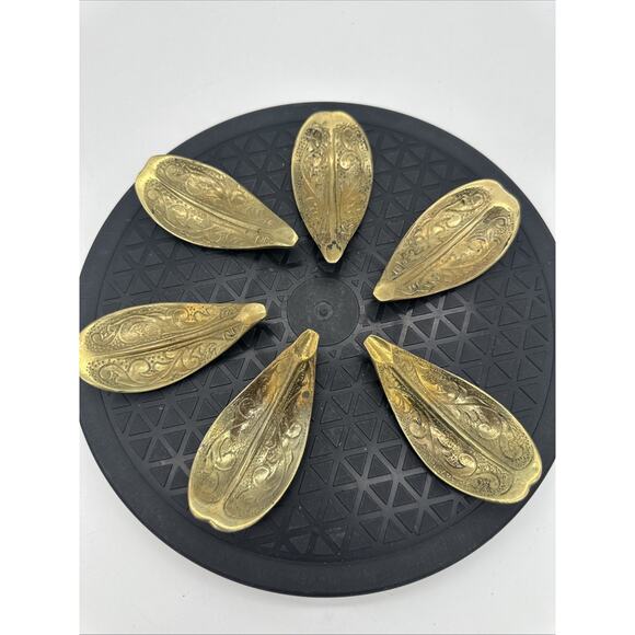 Lot Of 6 Brass Leaf Incense Holder Trinket Dish - Picture 1 of 3